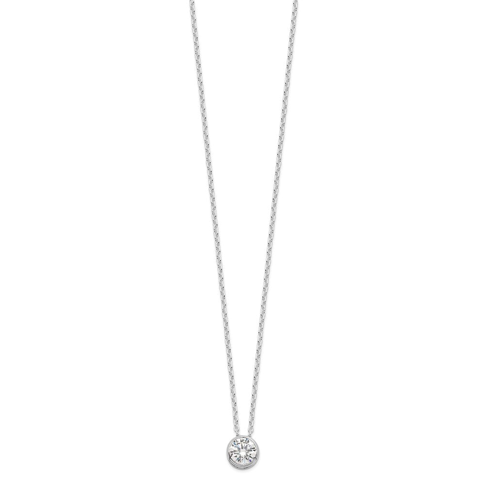 Sterling Silver Rhodium-Plated 8mm Bezel Cz Necklace