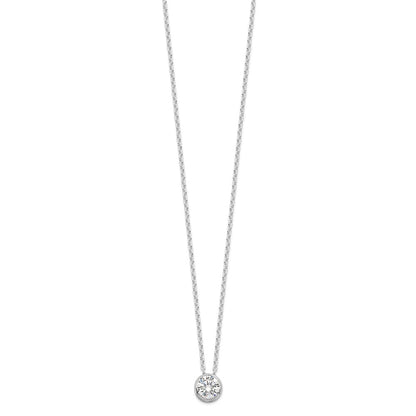 Sterling Silver Rhodium-Plated 8mm Bezel Cz Necklace