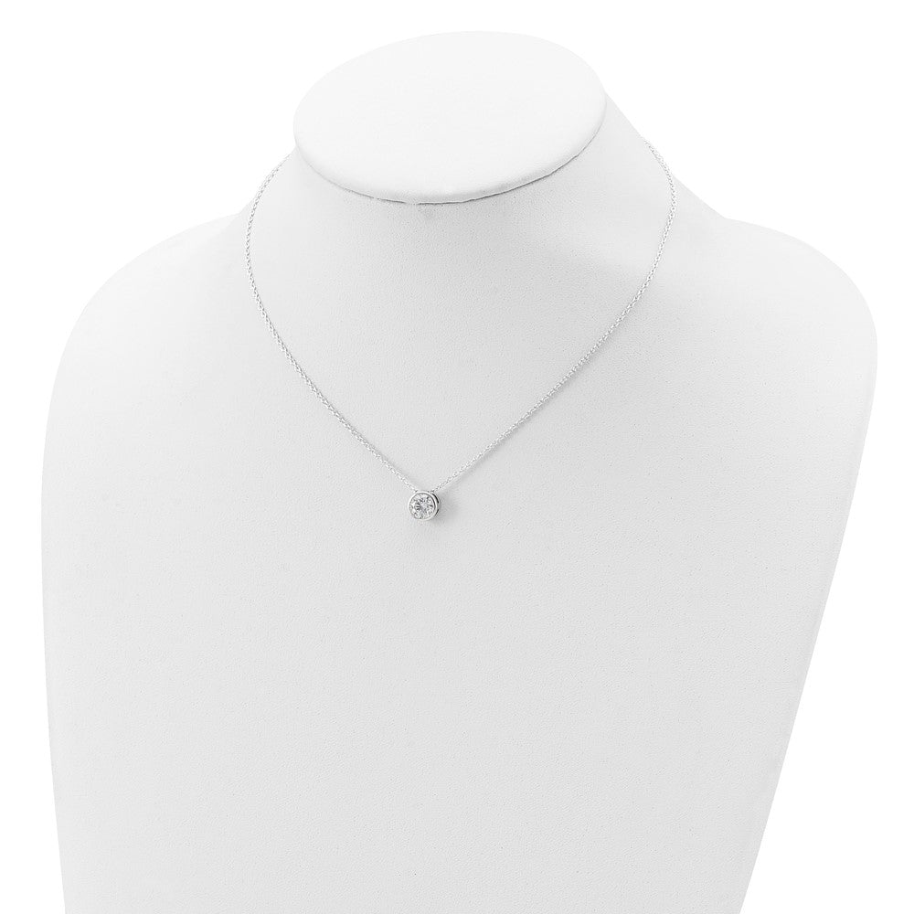 Sterling Silver Rhodium-Plated 8mm Bezel Cz Necklace