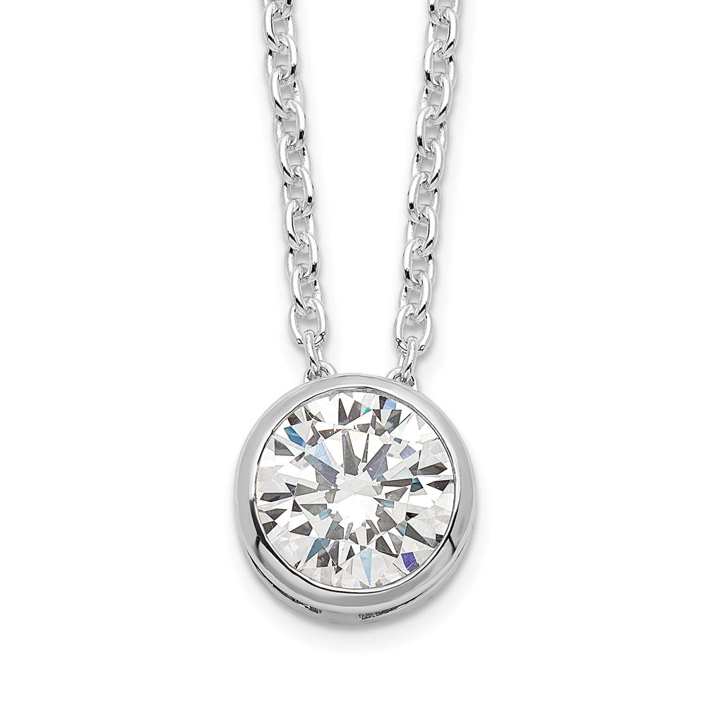 Sterling Silver Rhodium-Plated 8mm Bezel Cz Necklace