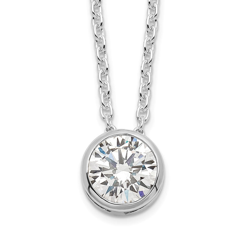 Sterling Silver Rhodium-Plated 8mm Bezel Cz Necklace