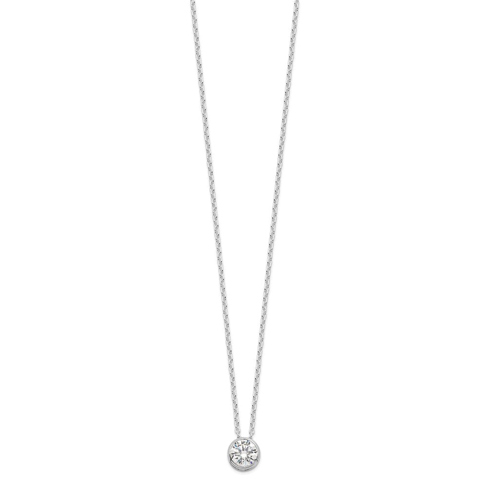 Sterling Silver Rhodium-Plated 8mm Bezel Cz Necklace