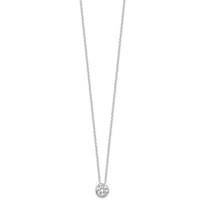 Sterling Silver Rhodium-Plated 8mm Bezel Cz Necklace