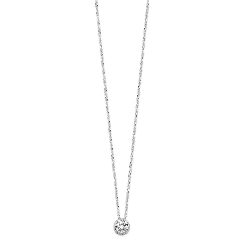 Sterling Silver Rhodium-Plated 8mm Bezel Cz Necklace
