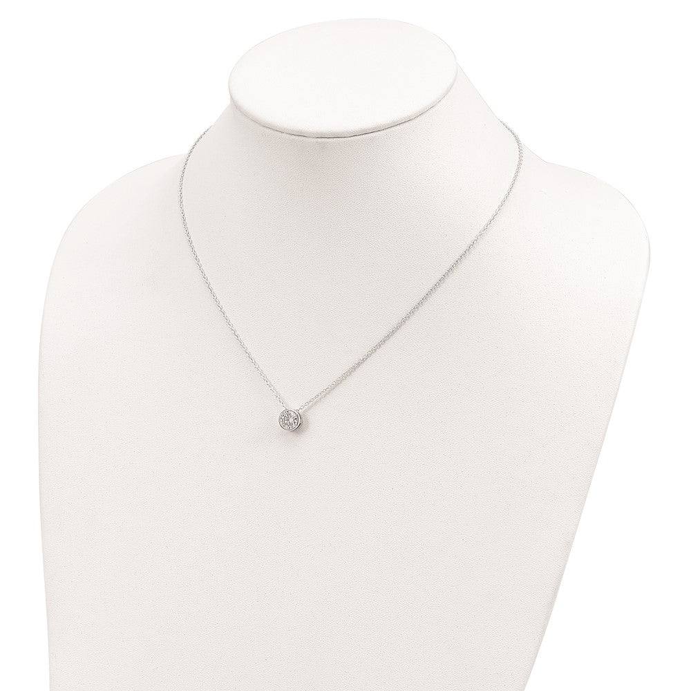 Sterling Silver Rhodium-Plated 8mm Bezel Cz Necklace
