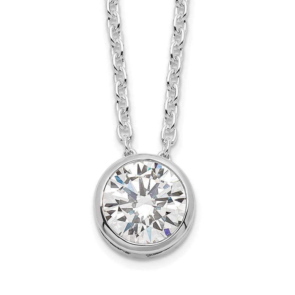 Sterling Silver Rhodium-Plated 8mm Bezel Cz Necklace