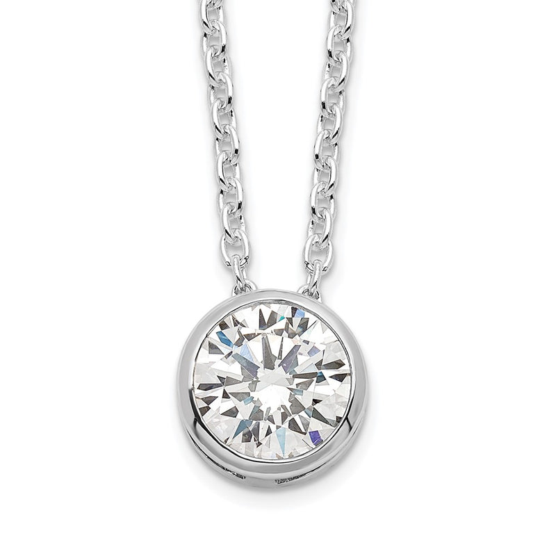 Sterling Silver Rhodium-Plated 8mm Bezel Cz Necklace