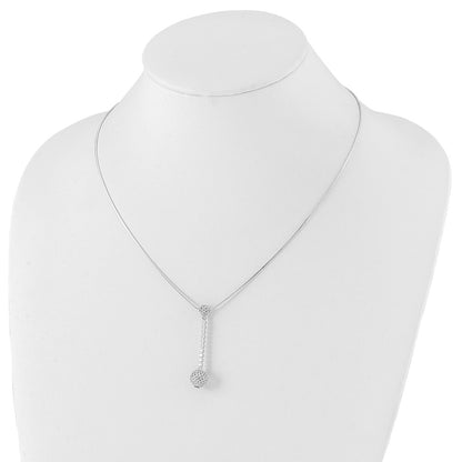 Sterling Silver Rhodium-Plated Polished Cz Dangle Necklace