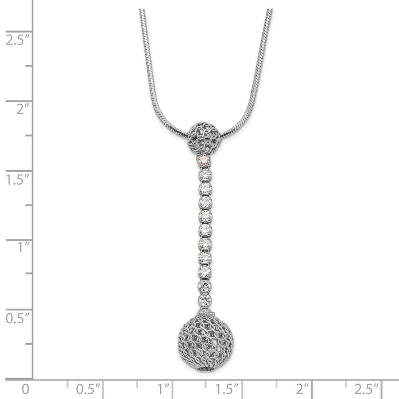 Sterling Silver Rhodium-Plated Polished Cz Dangle Necklace