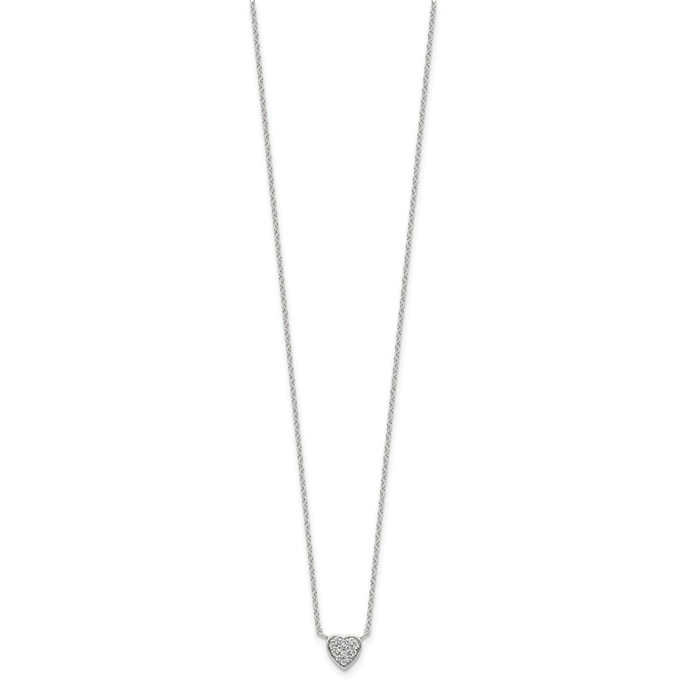 Sterling Silver Rhodium-Plated Polished Cz Heart 16 Inch Necklace