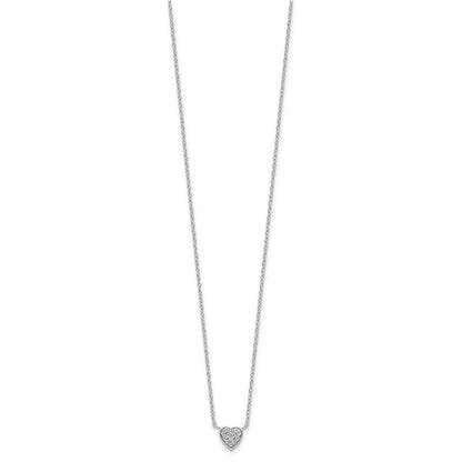 Sterling Silver Rhodium-Plated Polished Cz Heart 16 Inch Necklace