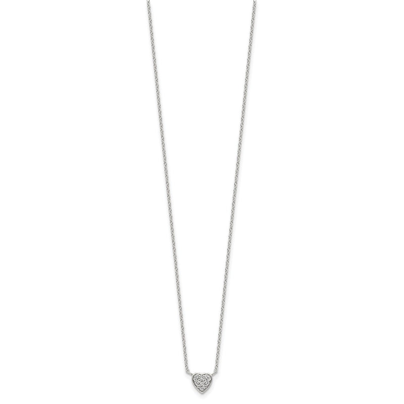 Sterling Silver Rhodium-Plated Polished Cz Heart 16 Inch Necklace