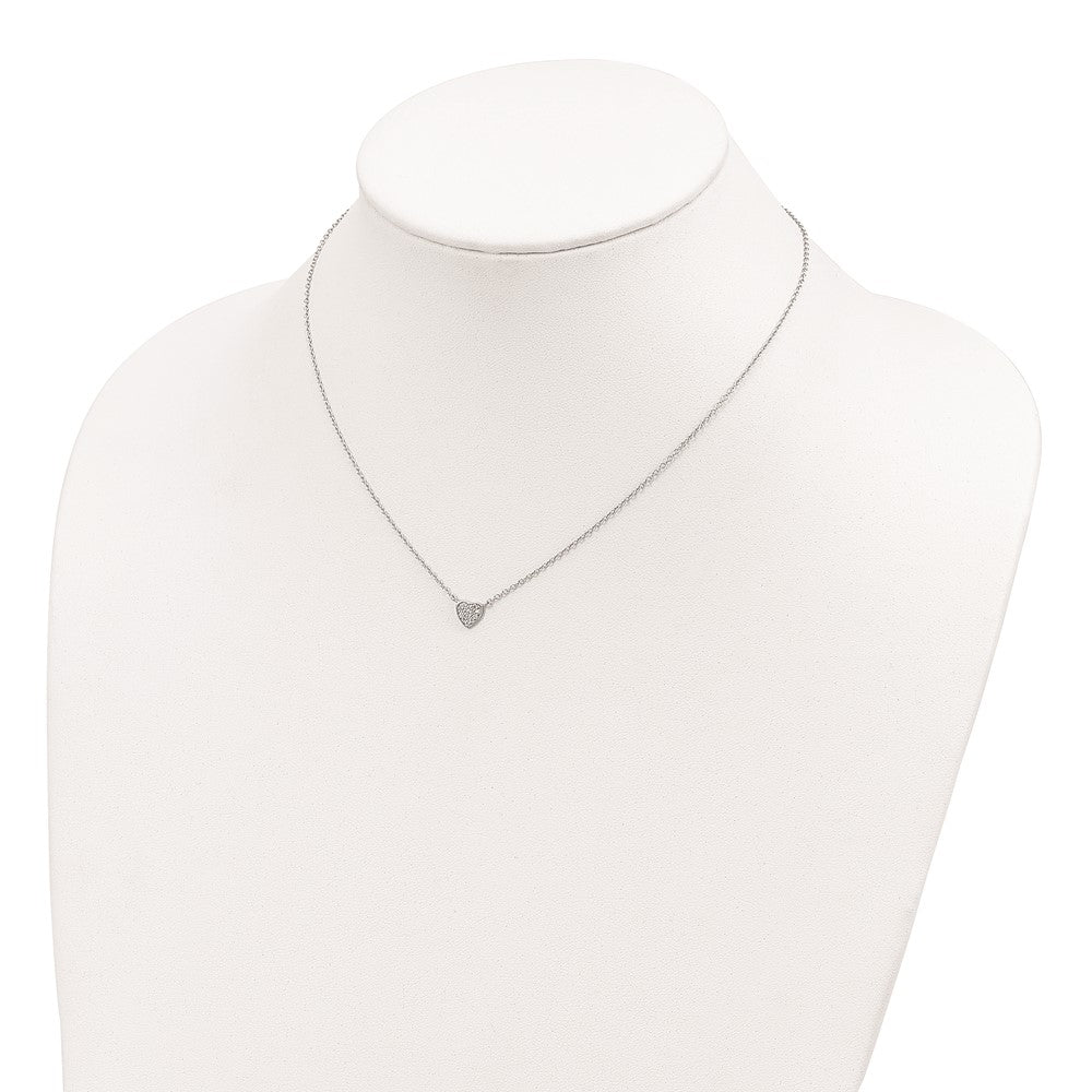 Sterling Silver Rhodium-Plated Polished Cz Heart 16 Inch Necklace