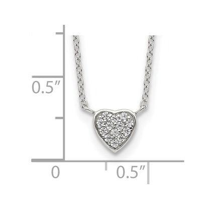 Sterling Silver Rhodium-Plated Polished Cz Heart 16 Inch Necklace