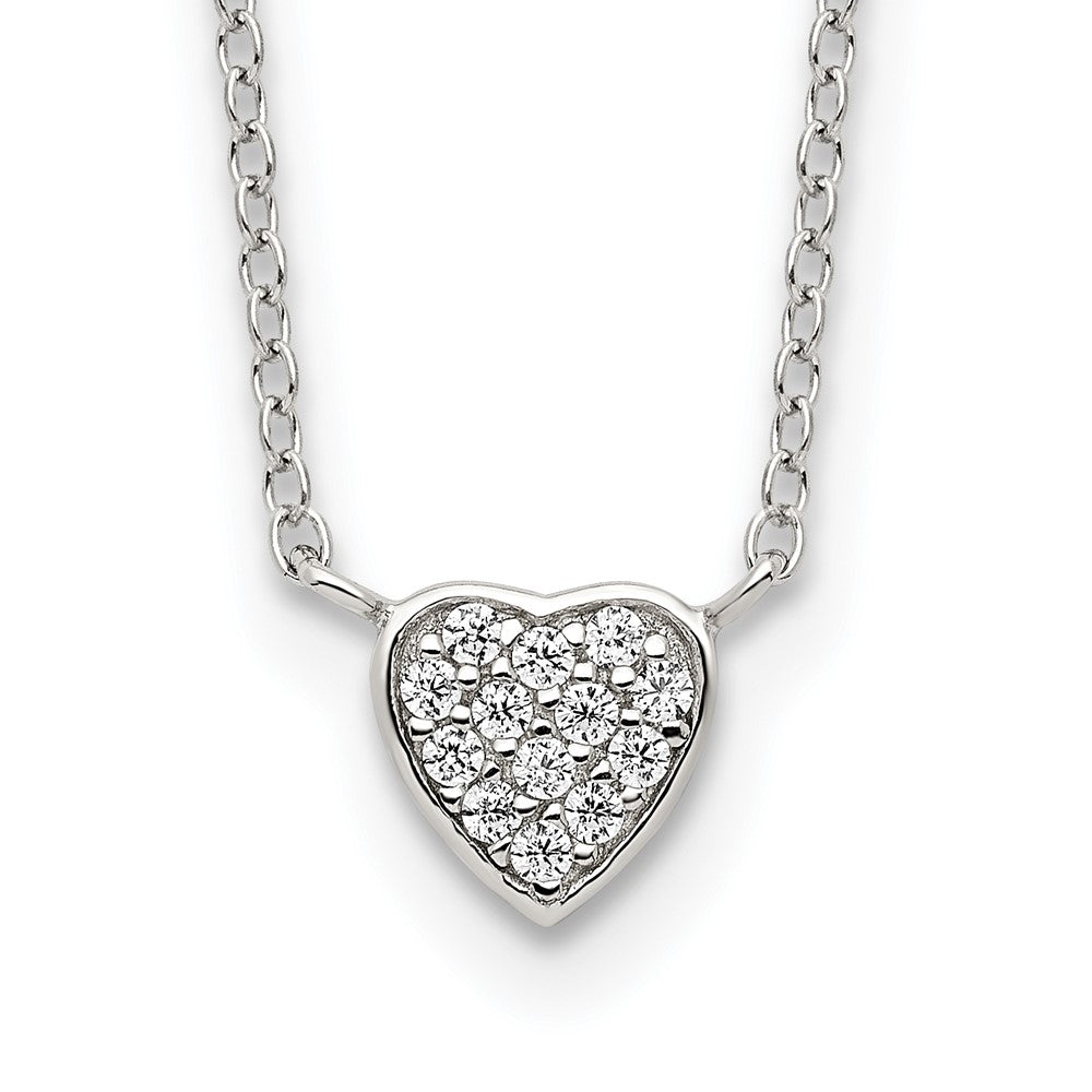 Sterling Silver Rhodium-Plated Polished Cz Heart 16 Inch Necklace