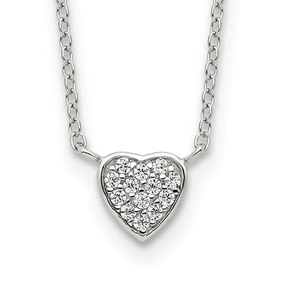 Sterling Silver Rhodium-Plated Polished Cz Heart 16 Inch Necklace