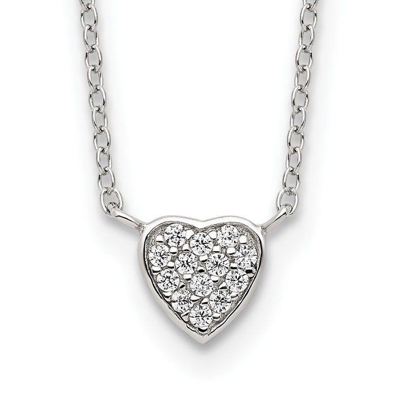 Sterling Silver Rhodium-Plated Polished Cz Heart 16 Inch Necklace