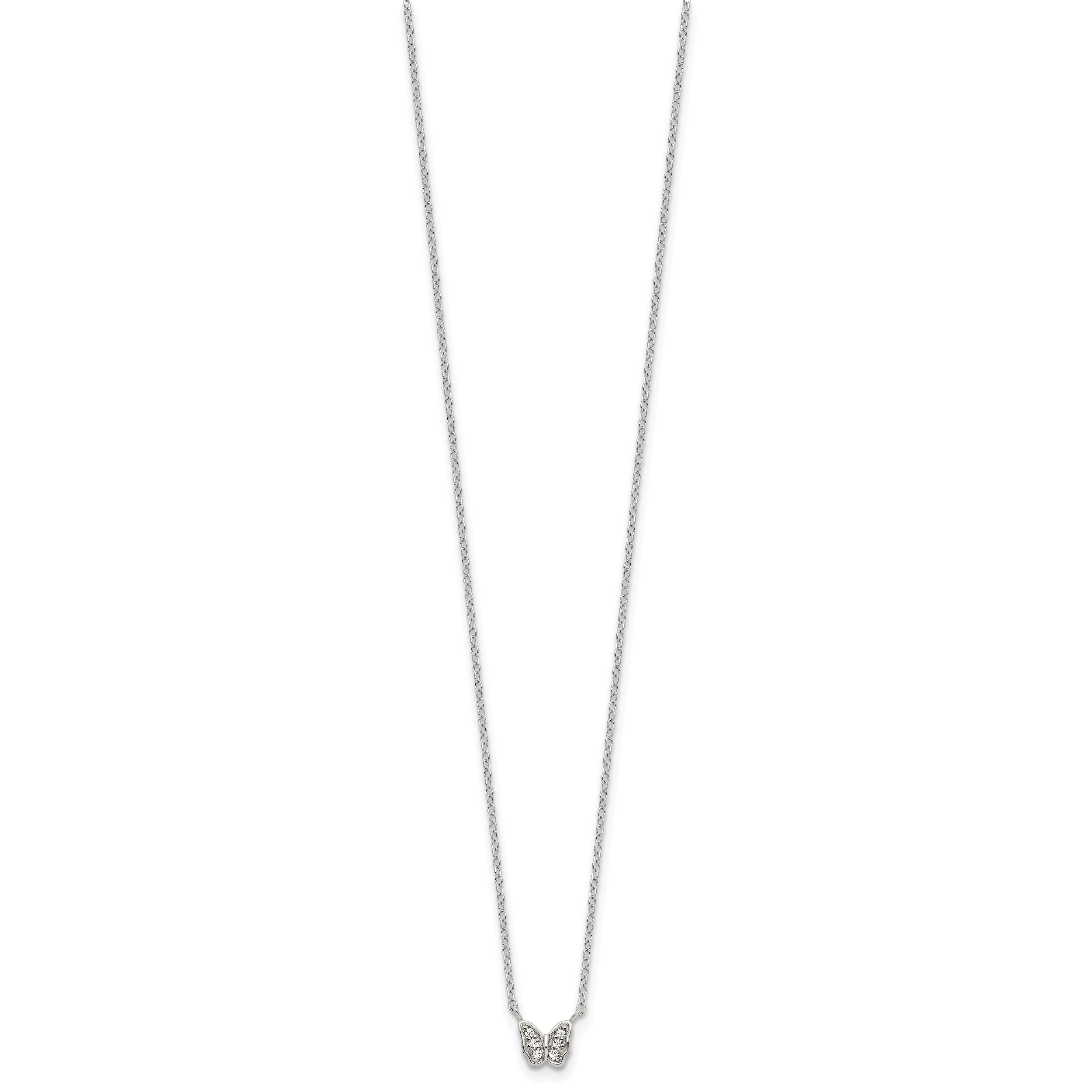 Sterling Silver Rhodium-Plated Polished Cz Butterfly 16 Inch Necklace With 2 Extension