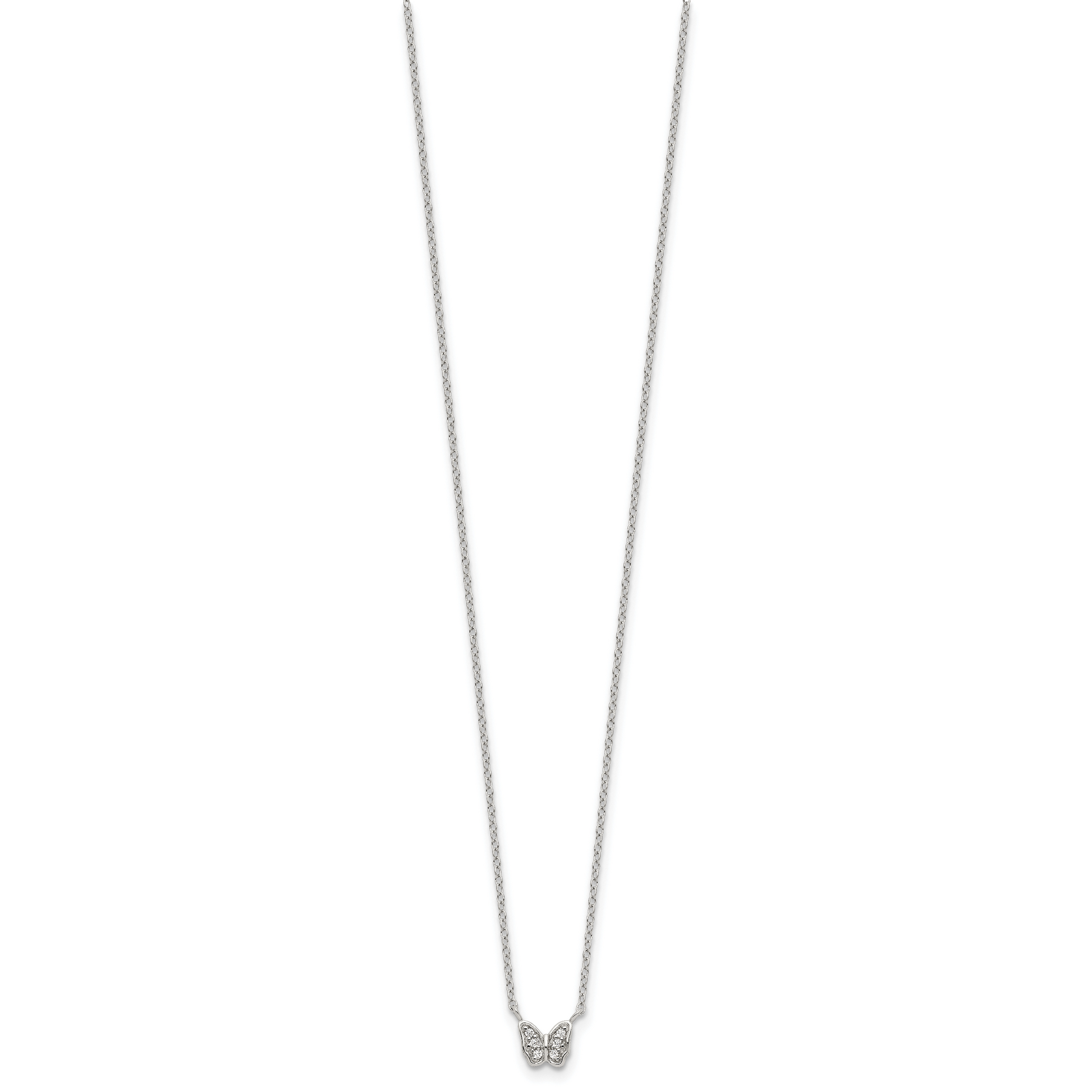 Sterling Silver Rhodium-Plated Polished Cz Butterfly 16 Inch Necklace With 2 Extension