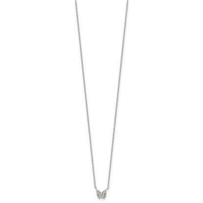 Sterling Silver Rhodium-Plated Polished Cz Butterfly 16 Inch Necklace With 2 Extension