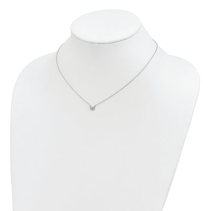Sterling Silver Rhodium-Plated Polished Cz Butterfly 16 Inch Necklace With 2 Extension