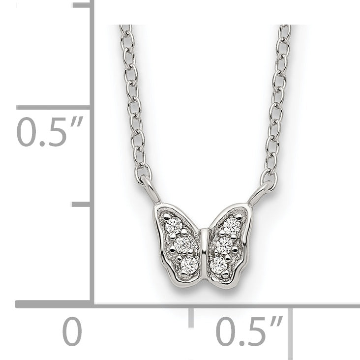 Sterling Silver Rhodium-Plated Polished Cz Butterfly 16 Inch Necklace With 2 Extension