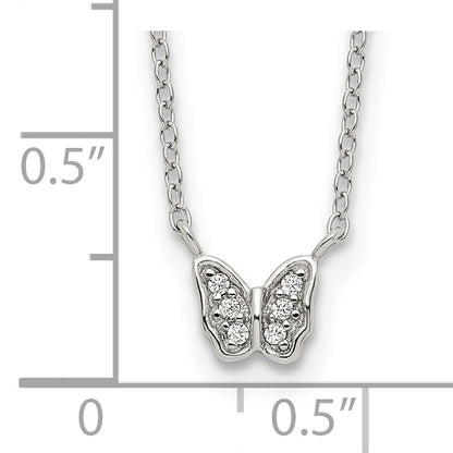 Sterling Silver Rhodium-Plated Polished Cz Butterfly 16 Inch Necklace With 2 Extension