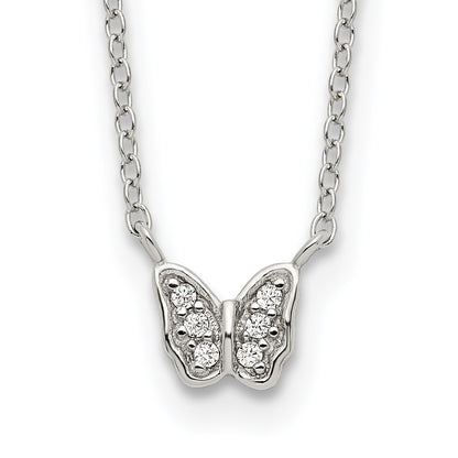 Sterling Silver Rhodium-Plated Polished Cz Butterfly 16 Inch Necklace With 2 Extension