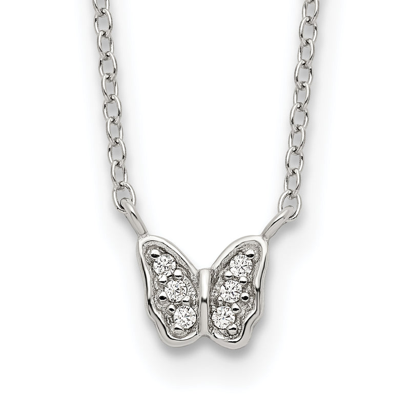 Sterling Silver Rhodium-Plated Polished Cz Butterfly 16 Inch Necklace With 2 Extension
