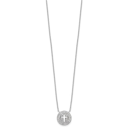 Sterling Silver 18In Rhodium-Plated Polished Cz Cross Necklace