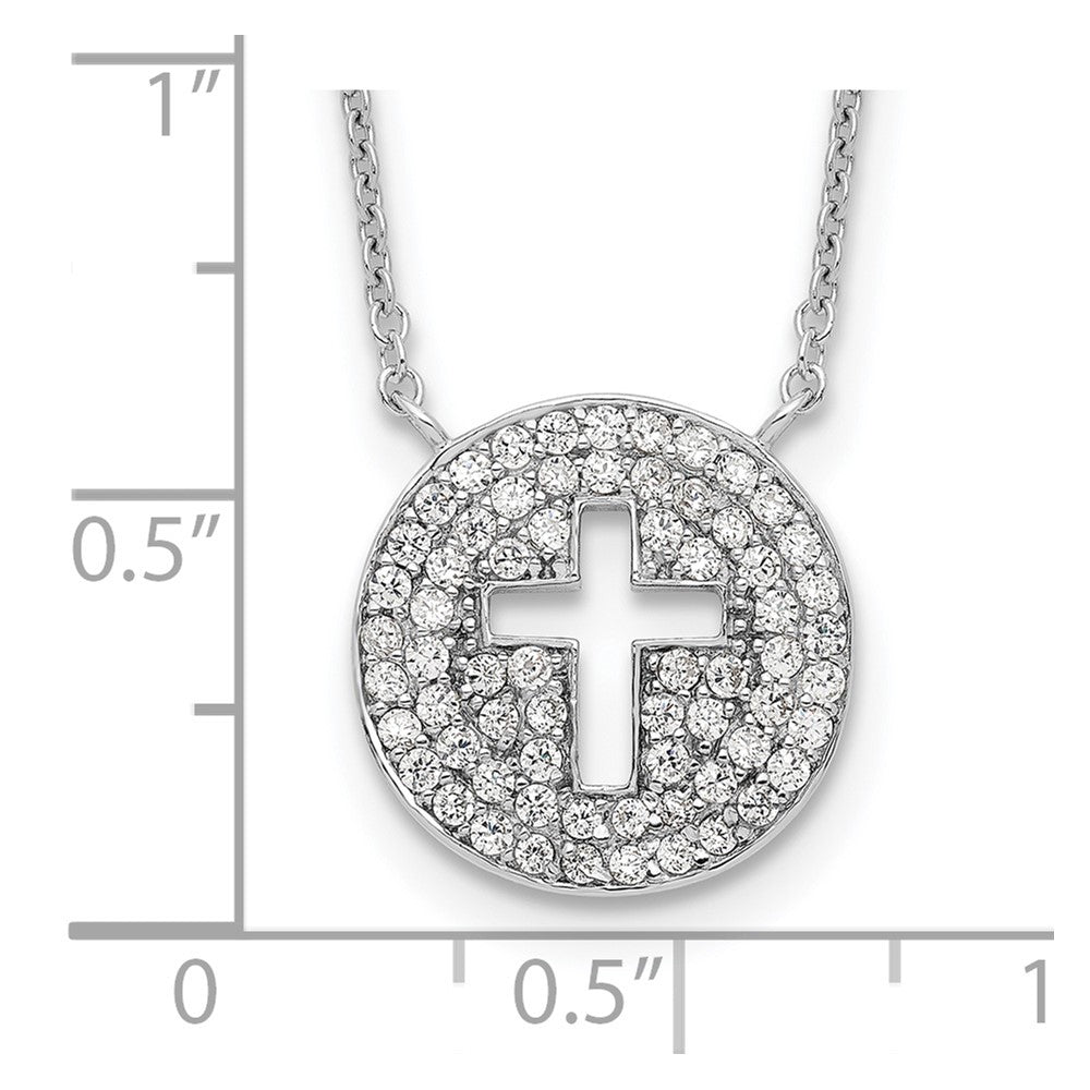 Sterling Silver 18In Rhodium-Plated Polished Cz Cross Necklace