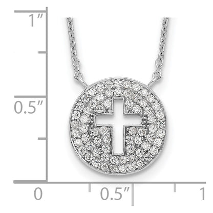 Sterling Silver 18In Rhodium-Plated Polished Cz Cross Necklace