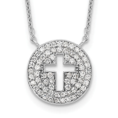 Sterling Silver 18In Rhodium-Plated Polished Cz Cross Necklace