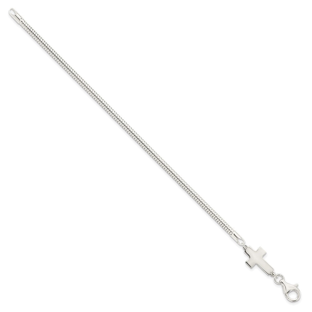 7.5 Inch Sterling Silver Sideways Cross Bracelet