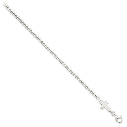 7.5 Inch Sterling Silver Sideways Cross Bracelet
