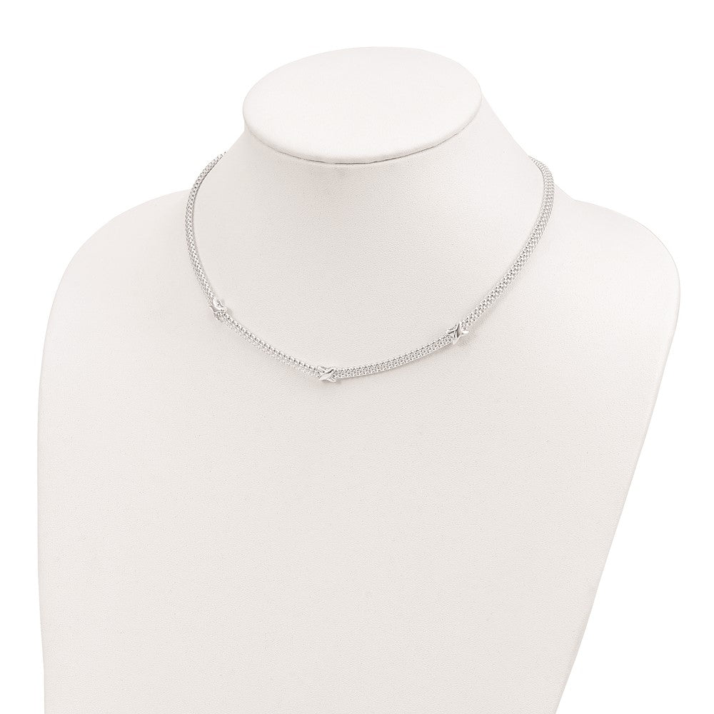 Sterling Silver Mesh With X'S W/1In Extension Necklace