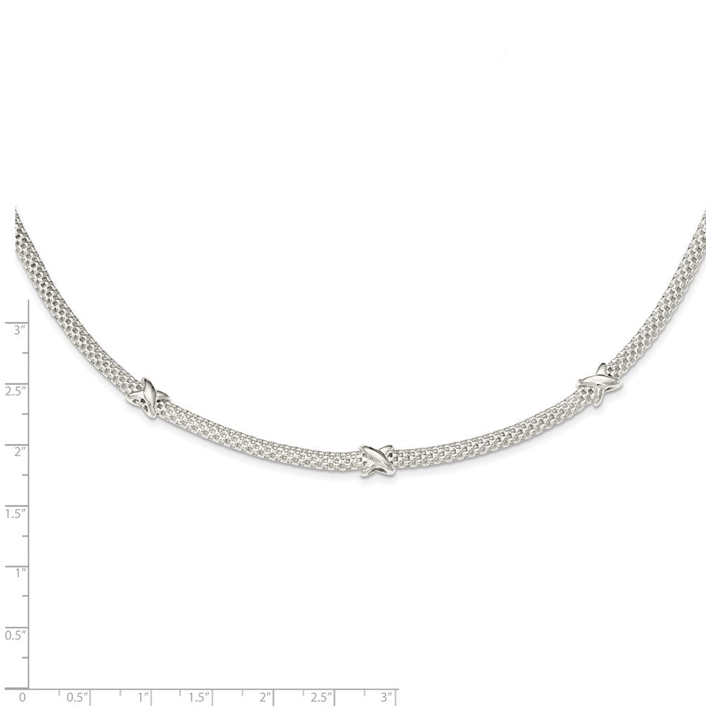 Sterling Silver Mesh With X'S W/1In Extension Necklace