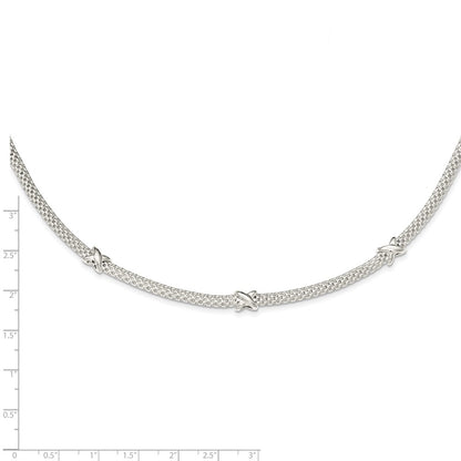 Sterling Silver Mesh With X'S W/1In Extension Necklace