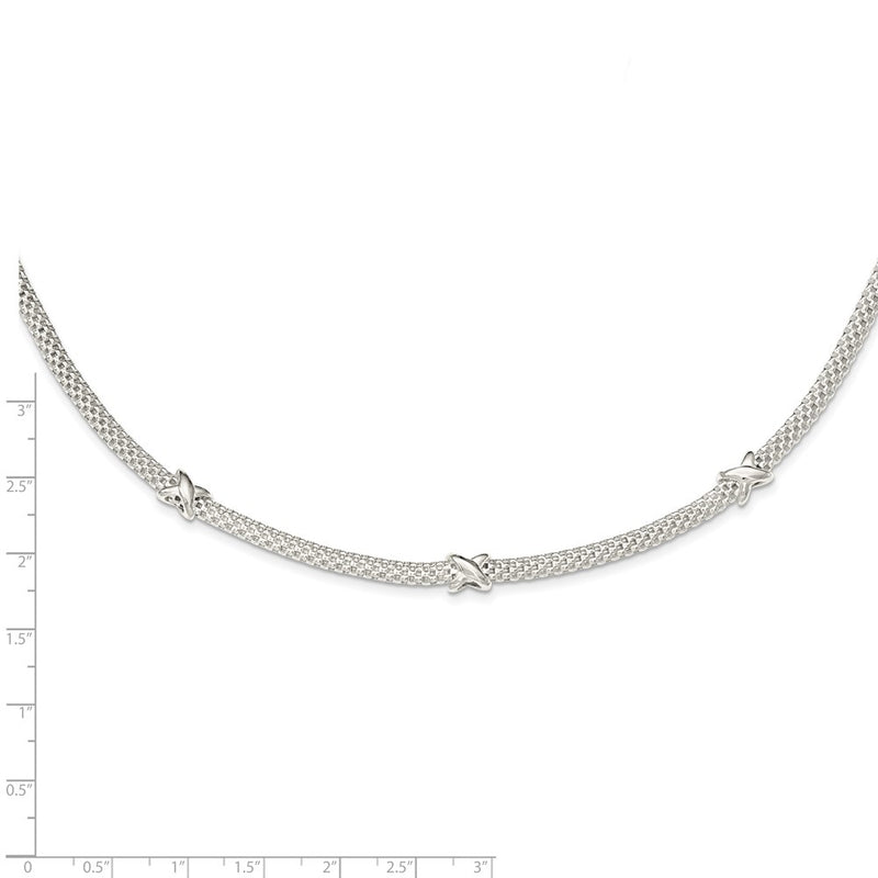 Sterling Silver Mesh With X'S W/1In Extension Necklace