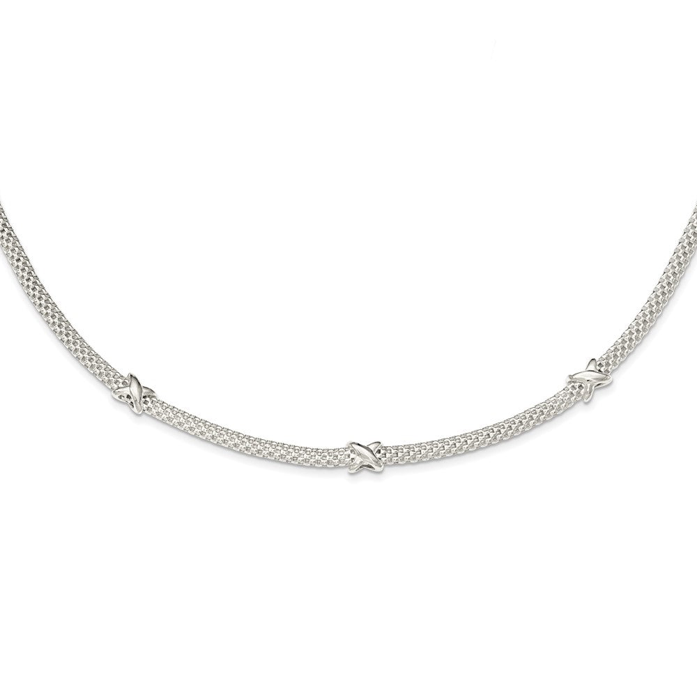 Sterling Silver Mesh With X'S W/1In Extension Necklace