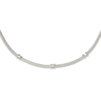 Sterling Silver Mesh With X'S W/1In Extension Necklace