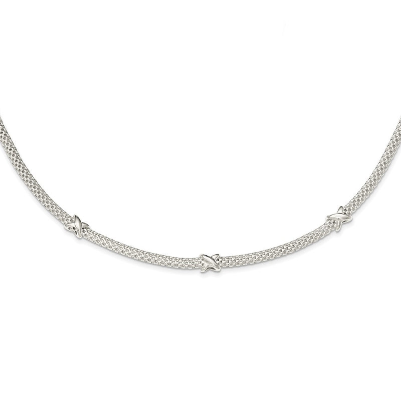 Sterling Silver Mesh With X'S W/1In Extension Necklace