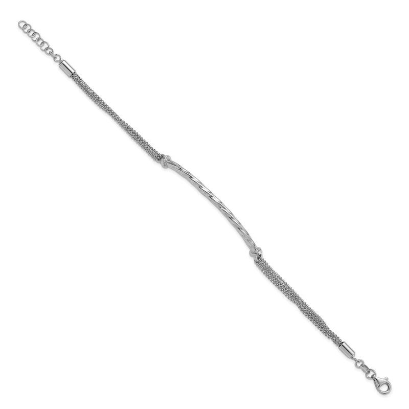 Sterling Silver Polished Twisted Bar Multistrand W/ Ext. Chain Bracelet