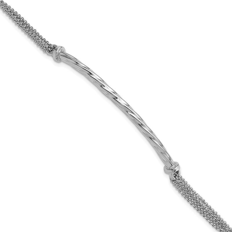 Sterling Silver Polished Twisted Bar Multistrand W/ Ext. Chain Bracelet