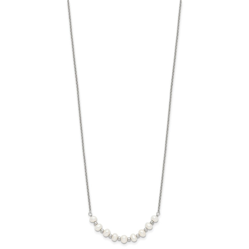 Sterling Silver Polished & Beaded 3-4mm Semi-Round Freshwater Cultured Pearl Curved Children'S Necklace