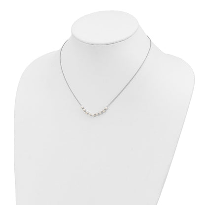 Sterling Silver Polished & Beaded 3-4mm Semi-Round Freshwater Cultured Pearl Curved Children'S Necklace