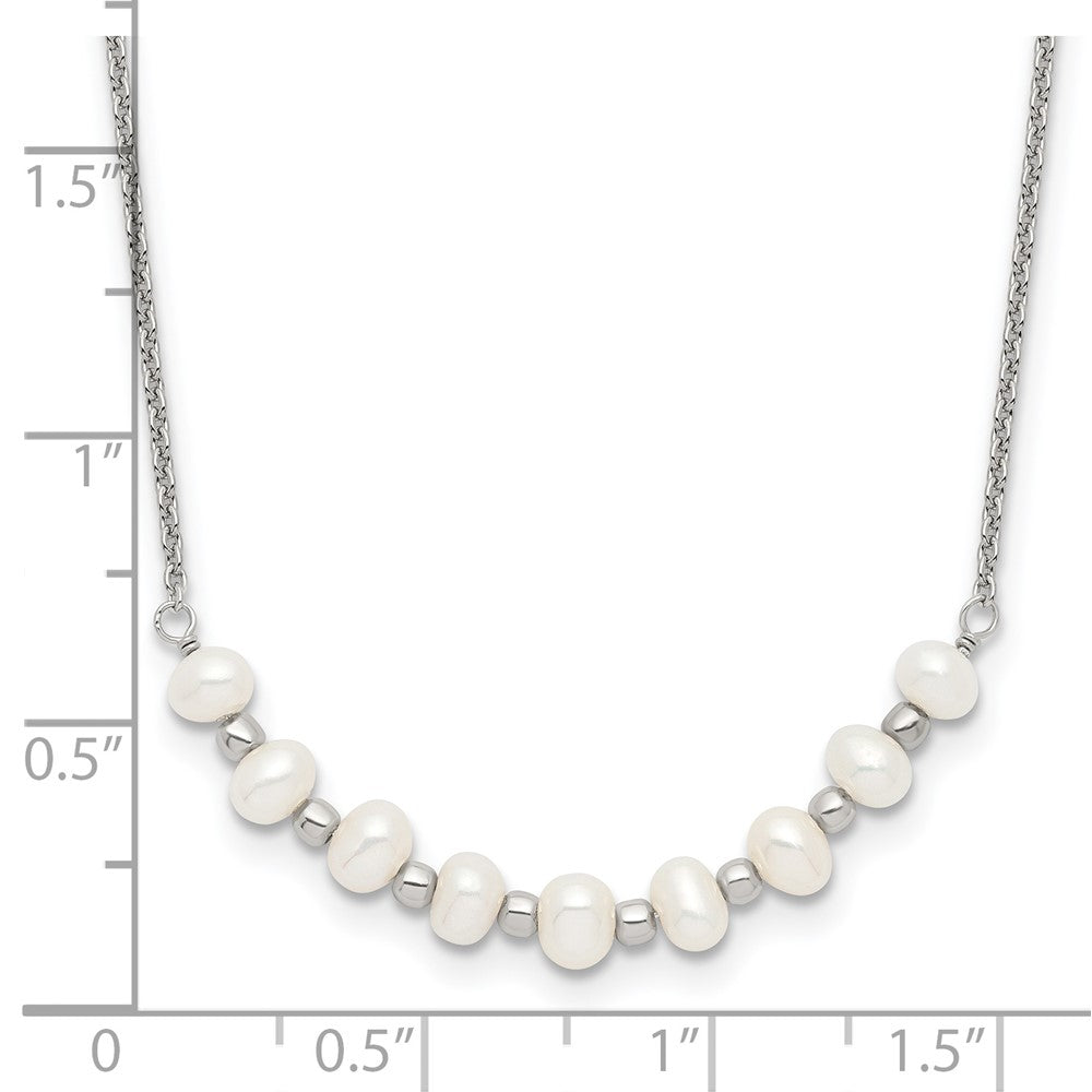 Sterling Silver Polished & Beaded 3-4mm Semi-Round Freshwater Cultured Pearl Curved Children'S Necklace