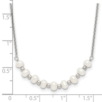 Sterling Silver Polished & Beaded 3-4mm Semi-Round Freshwater Cultured Pearl Curved Children'S Necklace