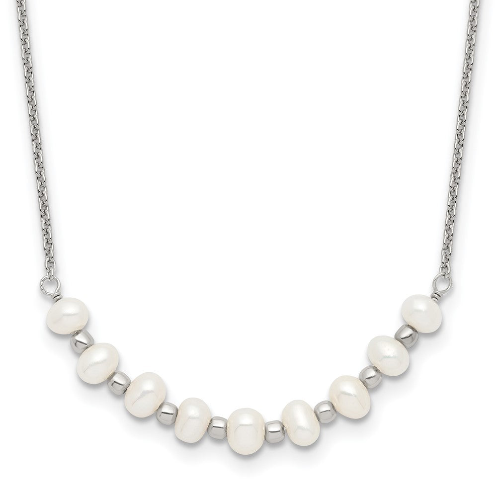 Sterling Silver Polished & Beaded 3-4mm Semi-Round Freshwater Cultured Pearl Curved Children'S Necklace