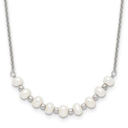 Sterling Silver Polished & Beaded 3-4mm Semi-Round Freshwater Cultured Pearl Curved Children'S Necklace